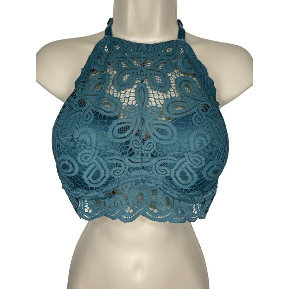 Victoria’s Secret PINK Push‎ Up Bralette Sage Medium Lace High Neck Lingerie NWT - Picture 1 of 16